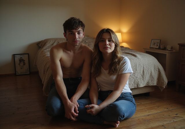 Twee volwassenen in een ontspannen gesprek in een slaapkamer. Twee volwassenen willen Kinky Sexcontact Online