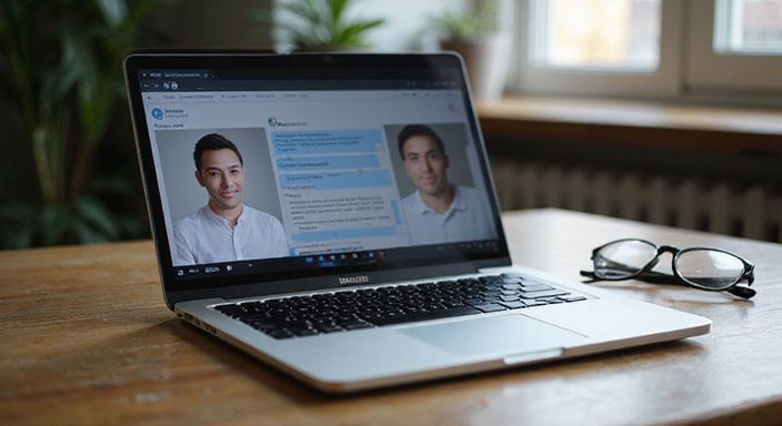 Moderne laptop met chatplatform, gefocust op privacy en beveiliging