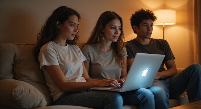 Een groep jonge volwassenen zit samen in een gezellige woonkamer. Een groep jonge volwassenen zit samen in een gezellige woonkamer en willen webcamsex met een latina.