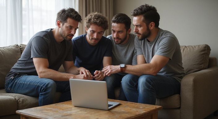 Een groep volwassenen bespreekt een website voor aziatische webcamseks.