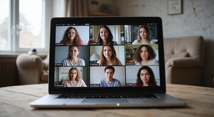 Een levendige virtuele chatroom met vrouwen in hun thuisomgeving. Een levendige virtuele chatroom met vrouwen in hun thuisomgeving.