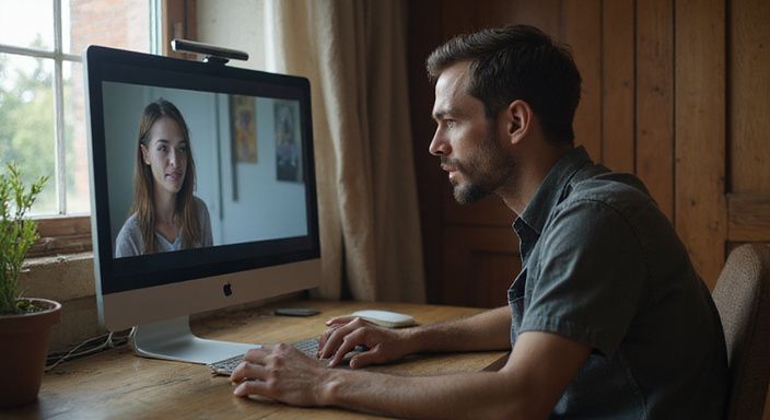 Een man zit geconcentreerd achter een bureau met een computer. Een man zit geconcentreerd achter een bureau met een computer.