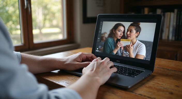 Een persoon gebruikt een laptop terwijl hij een creditcard vasthoudt. Een persoon gebruikt een laptop terwijl hij een creditcard vasthoudt.