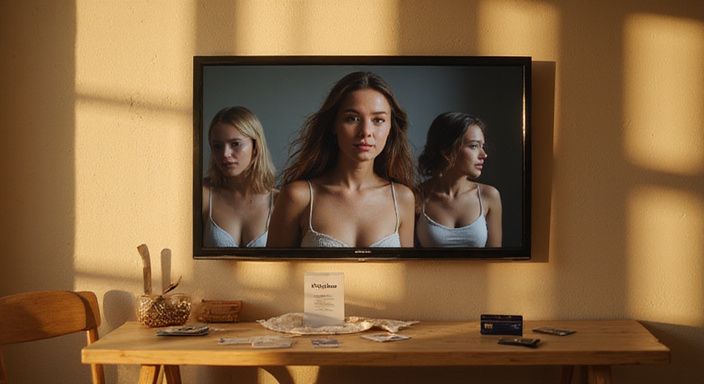 Een slaapkamer met een live streaminginterface voor volwassen entertainment. Een slaapkamer met een live streaminginterface voor volwassen entertainment.