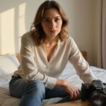 Ontdek de spannendste milf webcamsex met rijpe vrouwen live online Een vrouw zit ontspannen op een bed met een microfoon