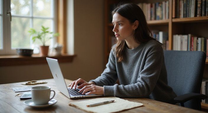 Een vrouw zoekt op haar laptop naar donkere vrouwen dating.